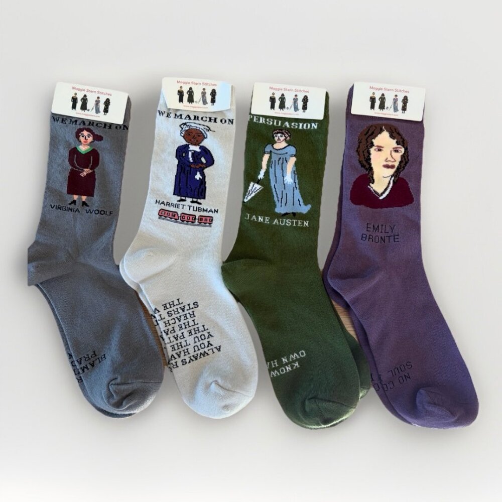 NWT New Maggie Stern Feminist Socks – Set of 4 – Woolf, Tubman, Bronte, Austen